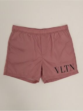 Valentino Coral Pink Drawstring Swim Shorts with VLTN Label